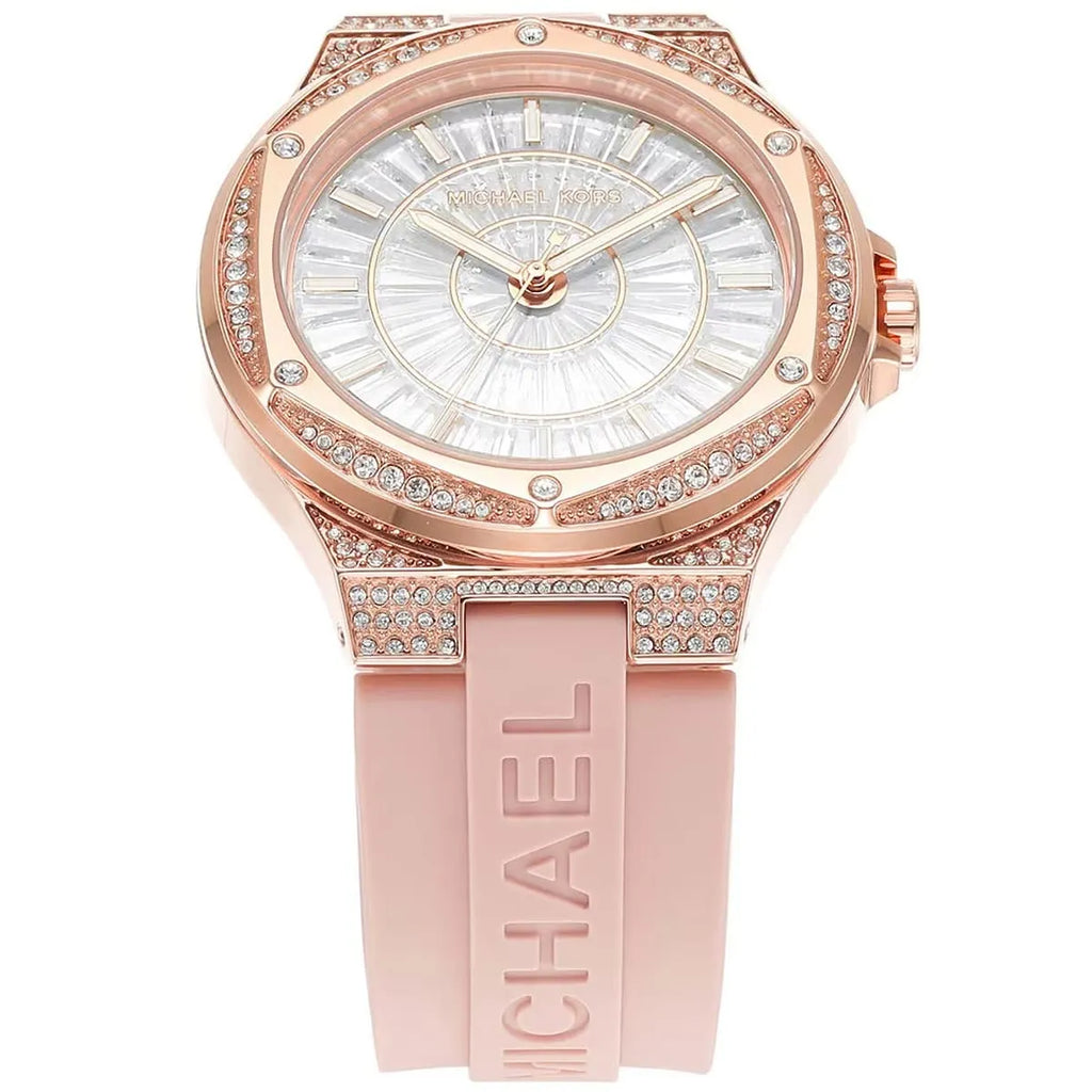 Michael Kors Camille MK7334 33mm Women's Quartz Watch – Pavé Rose Gold with Rose Gold Silicone Strap