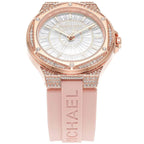 Michael Kors Camille MK7334 33mm Women's Quartz Watch – Pavé Rose Gold with Rose Gold Silicone Strap