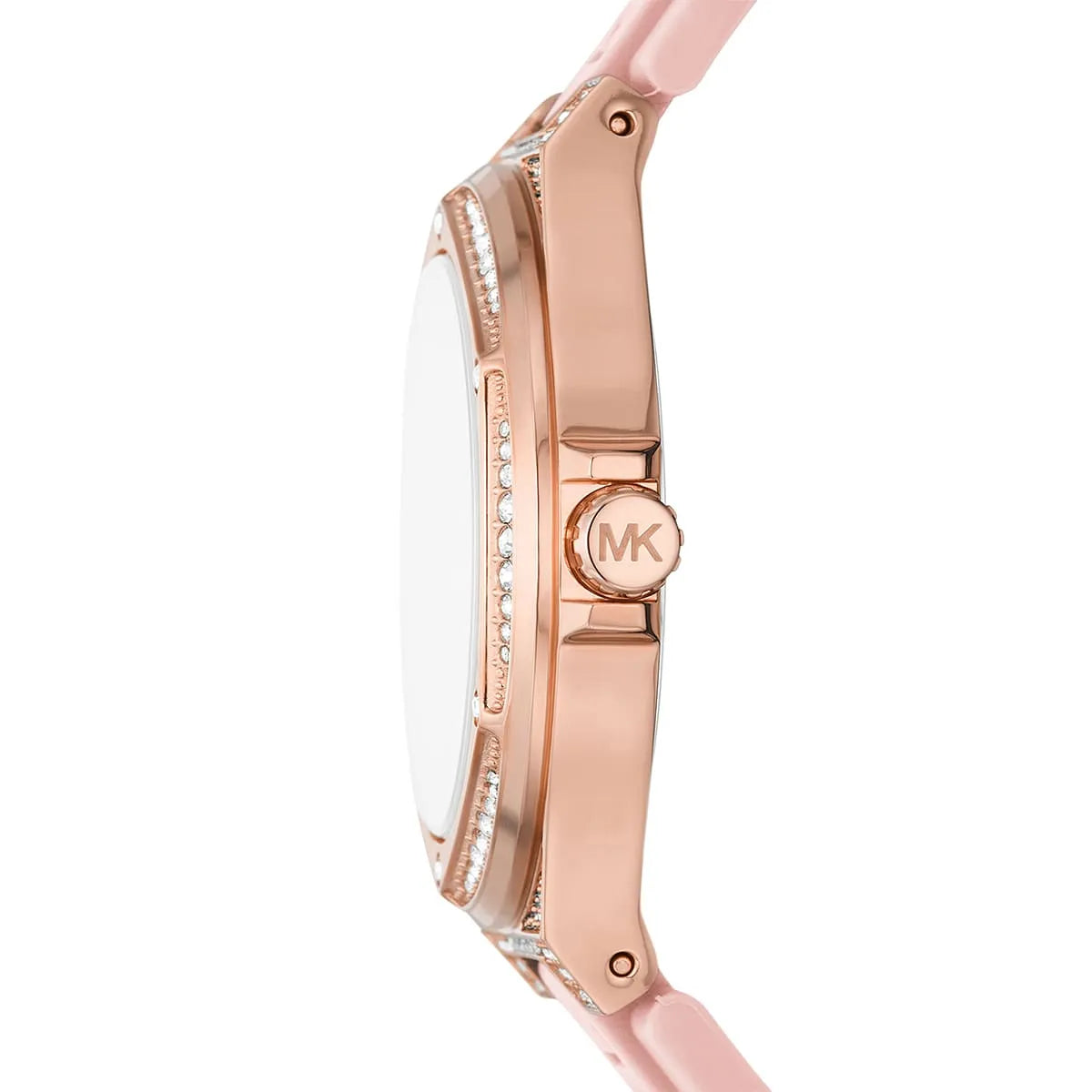 Michael Kors Camille MK7334 33mm Women's Quartz Watch – Pavé Rose Gold with Rose Gold Silicone Strap