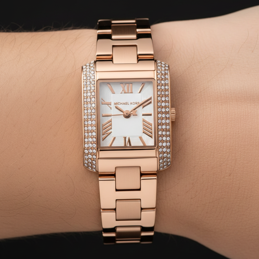 Michael Kors Emery MK7512 33mm Women's Chronograph Watch – Pavé Rose Gold with Rose Gold Stainless Steel Bracelet