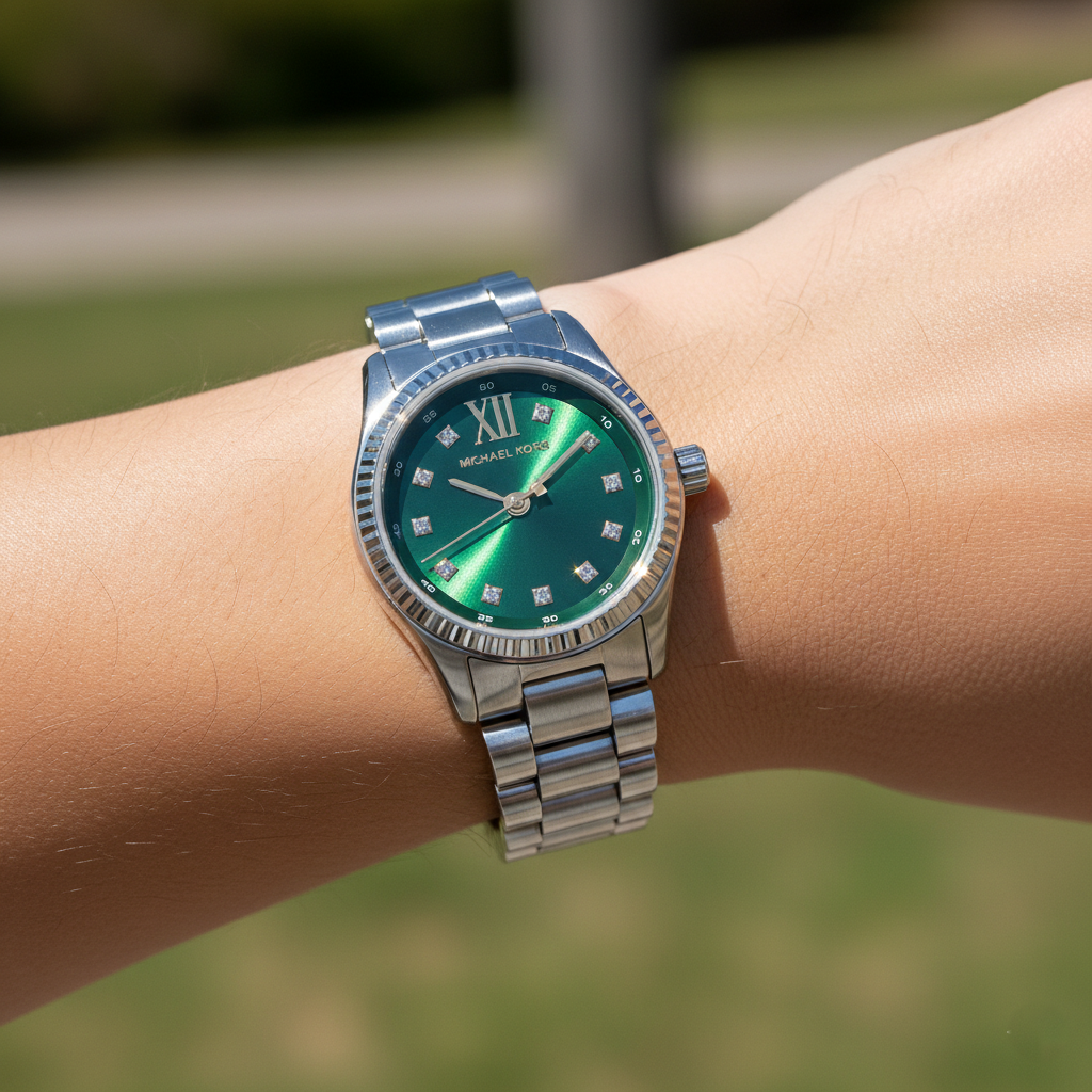 Michael Kors Lexington MK7580 26mm Women's Quartz Watch – Green with Silver Stainless Steel Bracelet
