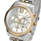 Michael Kors Lexington MK8344 45mm Men's Chronograph Watch – Silver & Two-Tone Silver and Gold Stainless Steel Bracelet
