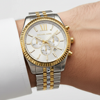 Michael Kors Lexington MK8344 45mm Men's Chronograph Watch – Silver & Two-Tone Silver and Gold Stainless Steel Bracelet