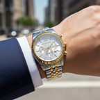 Michael Kors Lexington MK8344 45mm Men's Chronograph Watch – Silver & Two-Tone Silver and Gold Stainless Steel Bracelet