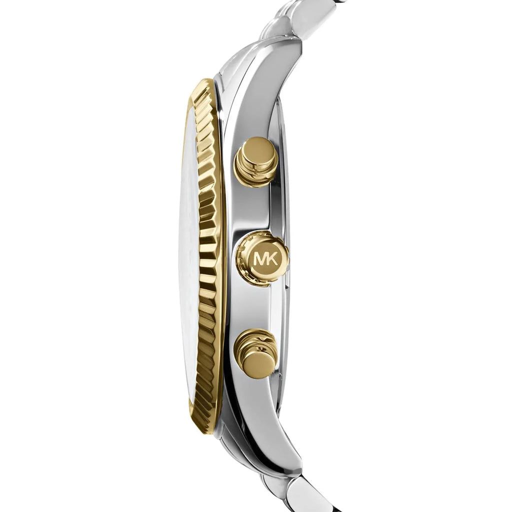 Michael Kors Lexington MK8344 45mm Men's Chronograph Watch – Silver & Two-Tone Silver and Gold Stainless Steel Bracelet