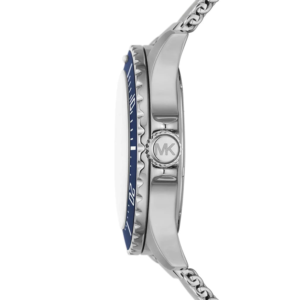 Michael Kors Everest MK9082 43mm Men's Quartz Watch – Navy Blue Textured & Silver Stainless Steel Mesh Bracelet