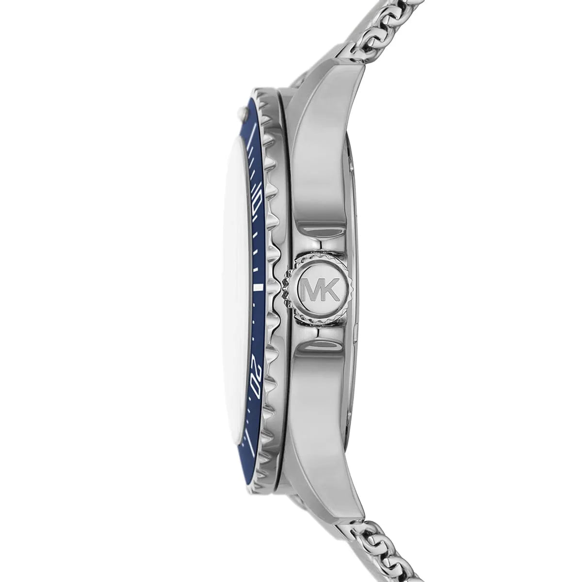 Michael Kors Everest MK9082 43mm Men's Quartz Watch – Navy Blue Textured & Silver Stainless Steel Mesh Bracelet