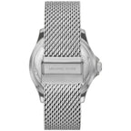 Michael Kors Everest MK9082 43mm Men's Quartz Watch – Navy Blue Textured & Silver Stainless Steel Mesh Bracelet