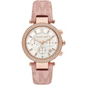 Michael Kors Parker MK6935 39mm Women's Chronograph Watch – Pavé Rose Gold with Pink Silicone Strap