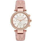 Michael Kors Parker MK6935 39mm Women's Chronograph Watch – Pavé Rose Gold with Pink Silicone Strap