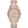 Michael Kors Ritz MK6307 37mm Women's Chronograph Watch – Sunray Rose Gold with Rose Gold Genuine Leather Strap