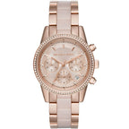 Michael Kors Ritz MK6307 37mm Women's Chronograph Watch – Sunray Rose Gold with Rose Gold Genuine Leather Strap