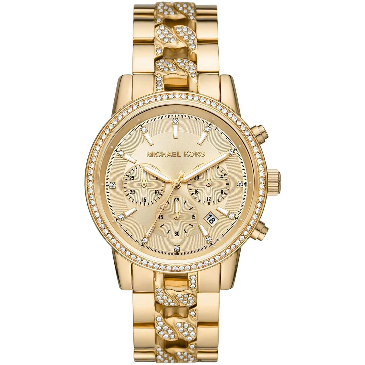 Michael Kors Ritz MK6937 37mm Women's Chronograph Watch – Sunray Gold with Gold Stainless Steel Bracelet