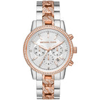 Michael Kors Ritz MK6938 37mm Women's Chronograph Watch – Sunray Rose Gold with Rose Gold Stainless Steel Bracelet