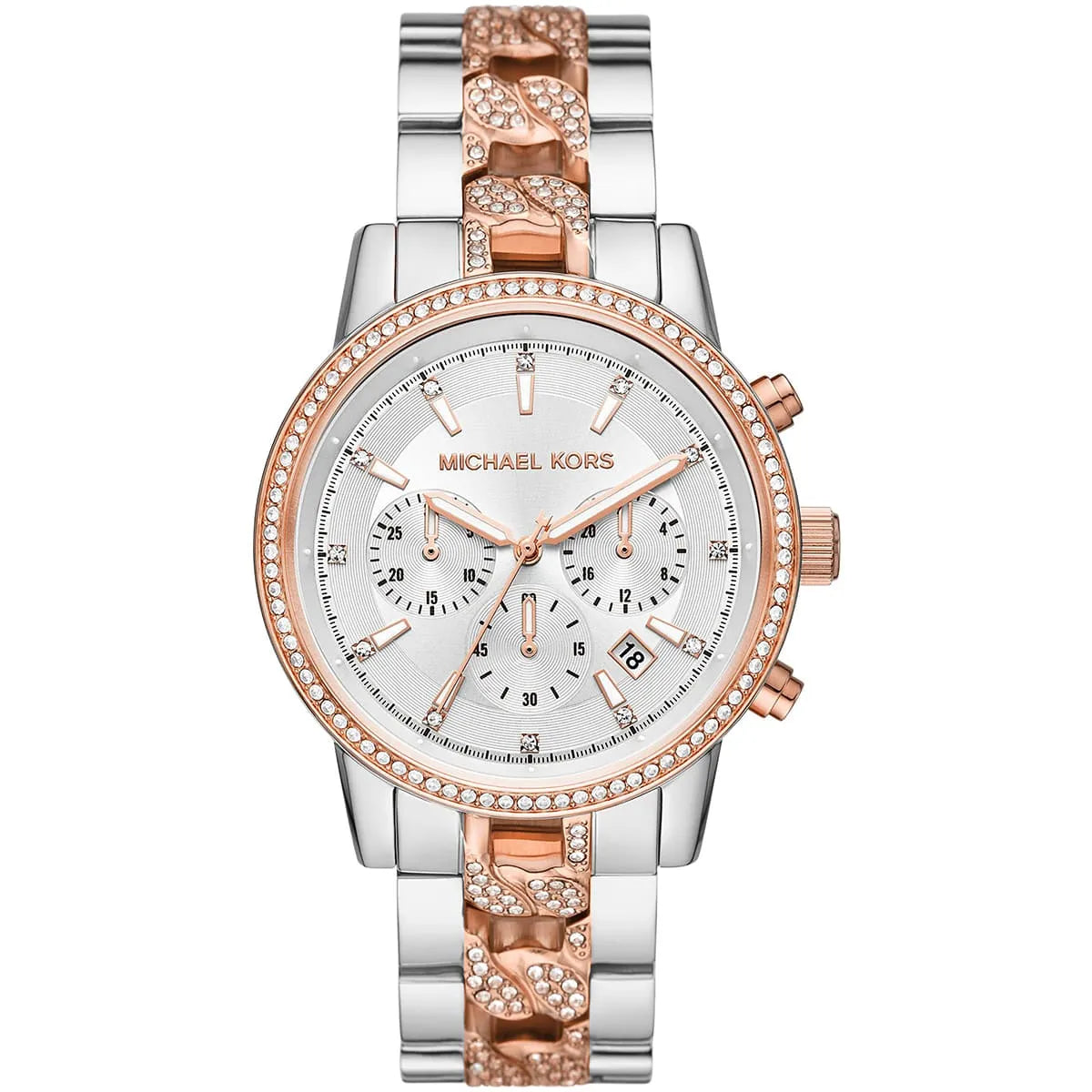 Michael Kors Ritz MK6938 37mm Women's Chronograph Watch – Sunray Rose Gold with Rose Gold Stainless Steel Bracelet