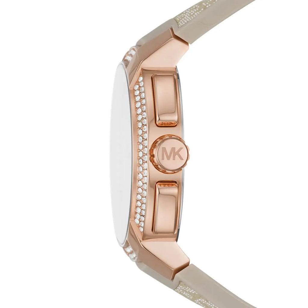 Michael Kors Sidney MK6949 38mm Women's Chronograph Watch – Pavé Rose Gold with Rose Gold Rubber Strap