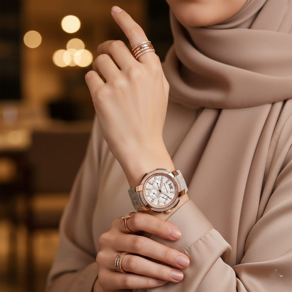 Michael Kors Sidney MK6949 38mm Women's Chronograph Watch – Pavé Rose Gold with Rose Gold Rubber Strap