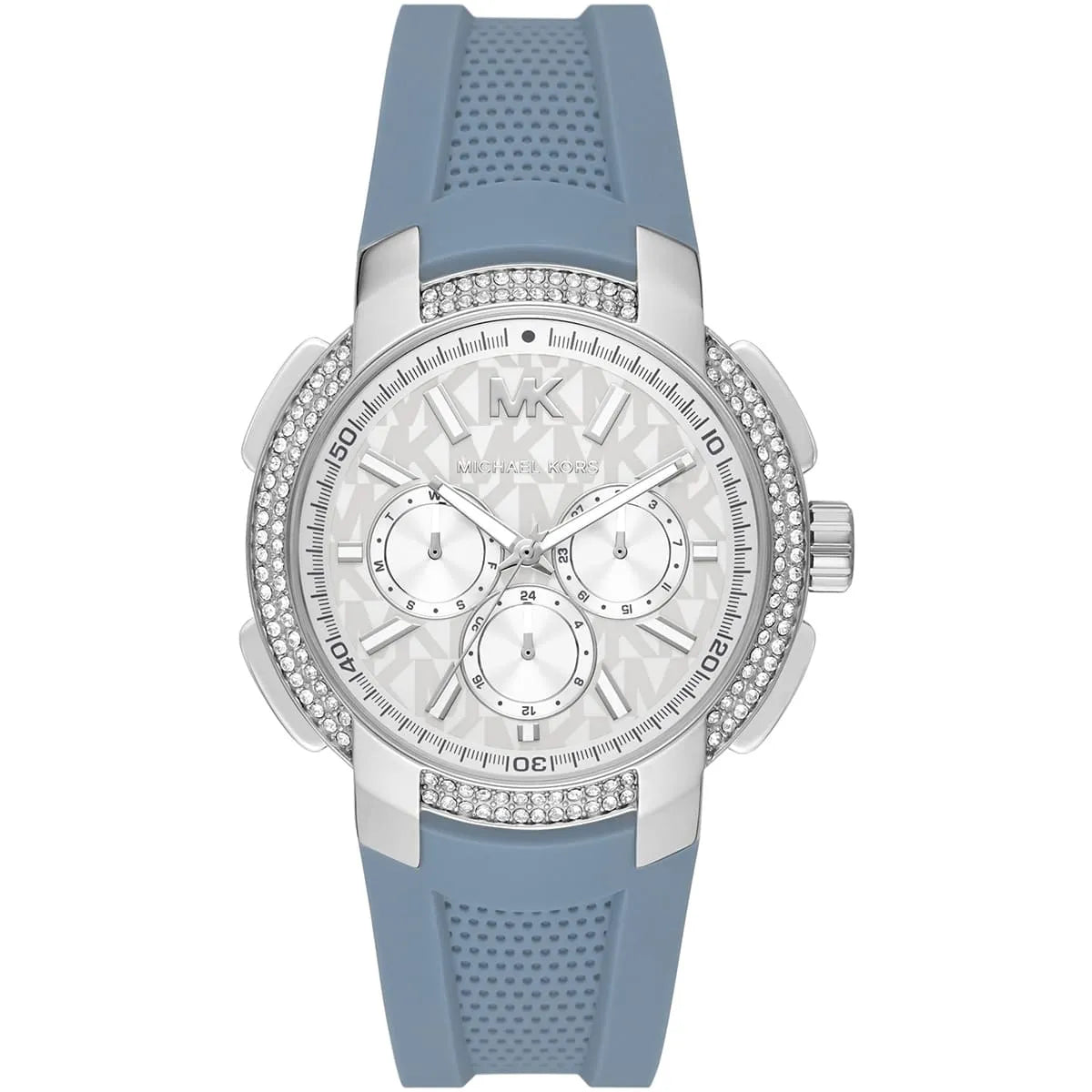 Michael Kors Sidney MK7220 38mm Women's Quartz Watch – Pavé Blue with Blue Rubber Strap