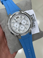Michael Kors Sidney MK7220 38mm Women's Quartz Watch – Pavé Blue with Blue Rubber Strap