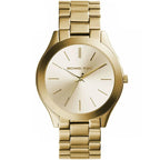 Michael Kors Slim Runway MK3179 42mm Women's Quartz Watch – Sunray Gold with Gold Genuine Leather Strap