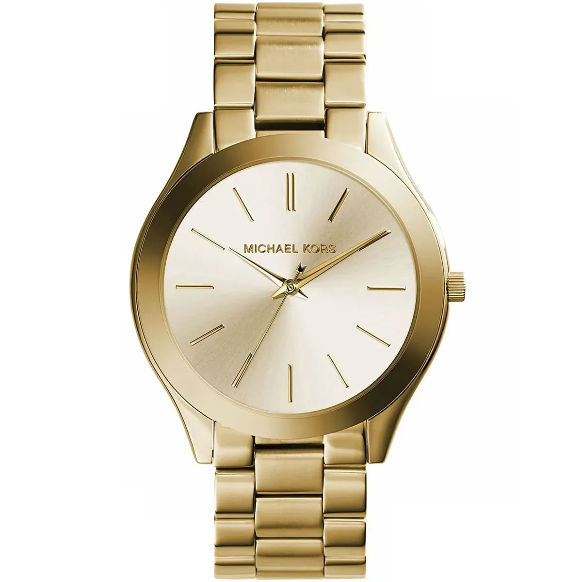 Michael Kors Slim Runway MK3179 42mm Women's Quartz Watch – Sunray Gold with Gold Genuine Leather Strap