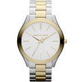 Michael Kors Slim Runway MK3198 42mm Women's Quartz Watch – White with Black Genuine Leather Strap