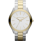 Michael Kors Slim Runway MK3198 42mm Women's Quartz Watch – White with Black Genuine Leather Strap