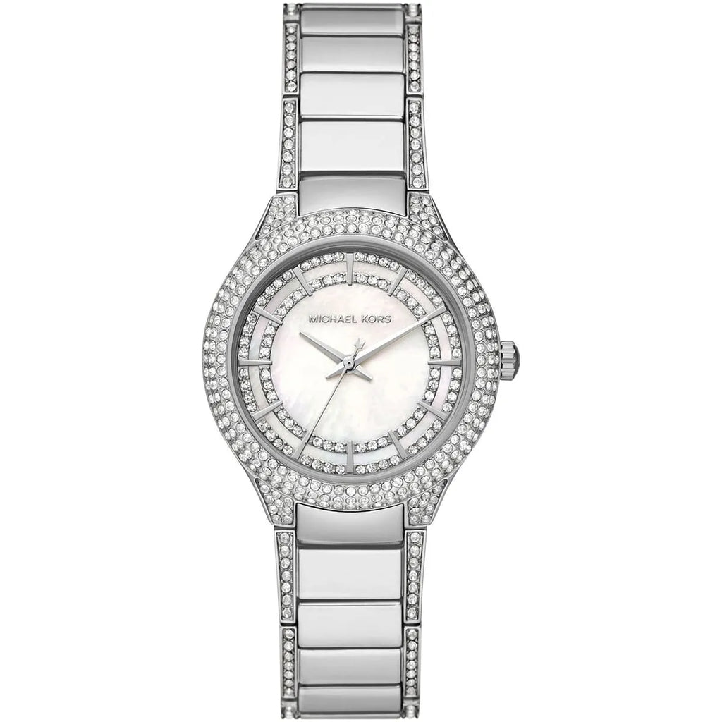 Michael Kors Sylvia MK4657 34mm Women's Quartz Watch – Mother-of-Pearl White with Silver Stainless Steel Bracelet