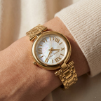Michael Kors Lennox MK01083 33mm Women's Quartz Watch – Mother Of Pearl with Gold Stainless Steel Bracelet