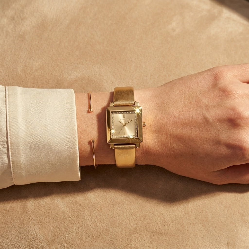 Michael Kors Emery MK1218 Women's Quartz Watch – Sunray Gold with Gold Genuine Leather Strap