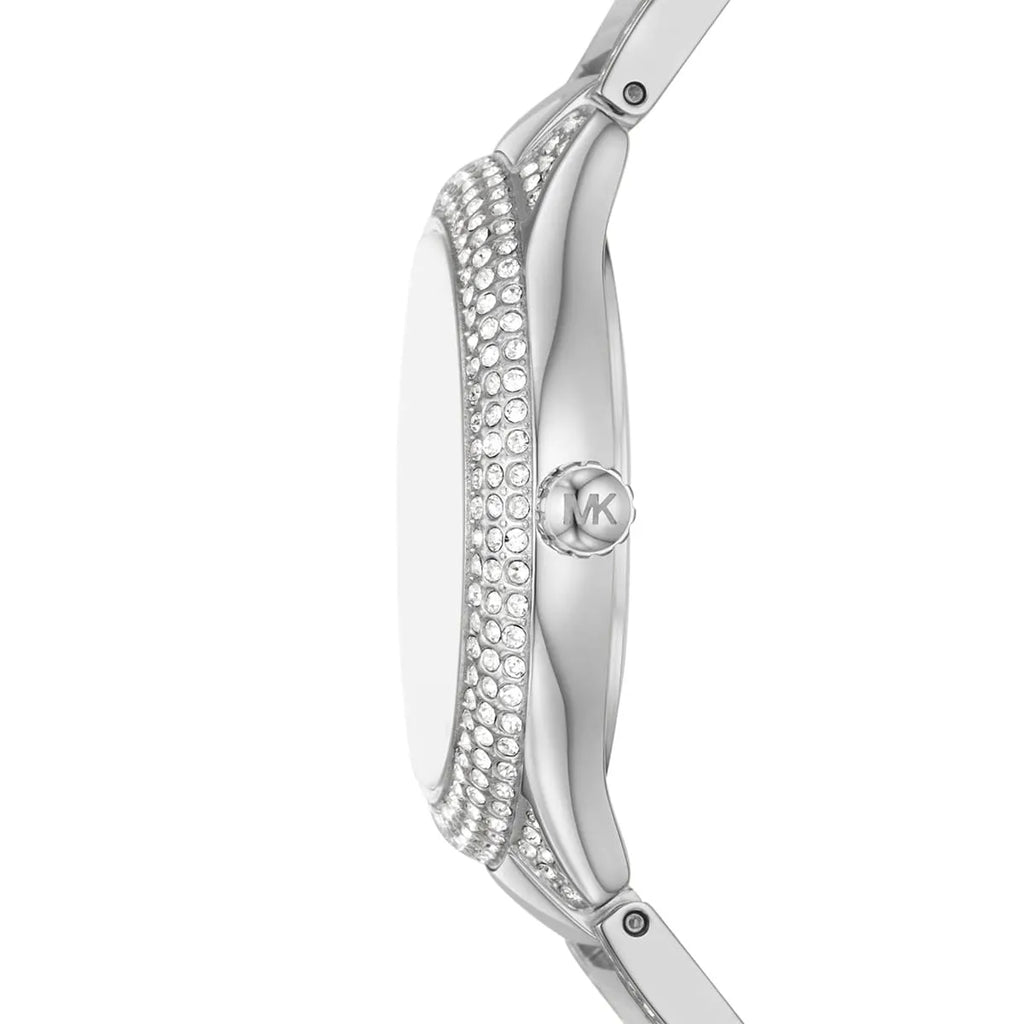 Michael Kors Sylvia MK4657 34mm Women's Quartz Watch – Mother-of-Pearl White with Silver Stainless Steel Bracelet