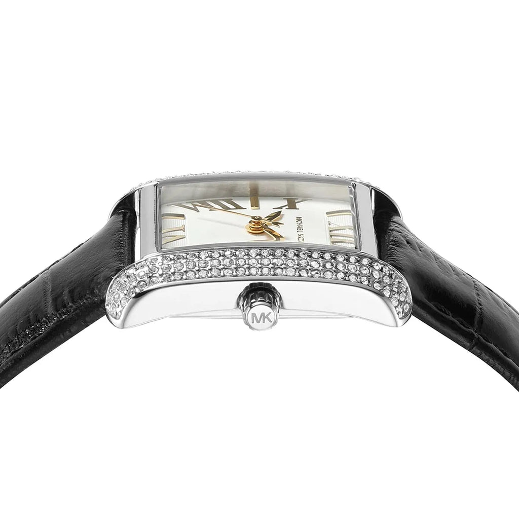 Michael Kors Emery MK4696 Women's Quartz Watch – Sunray Black with Black Genuine Leather Strap