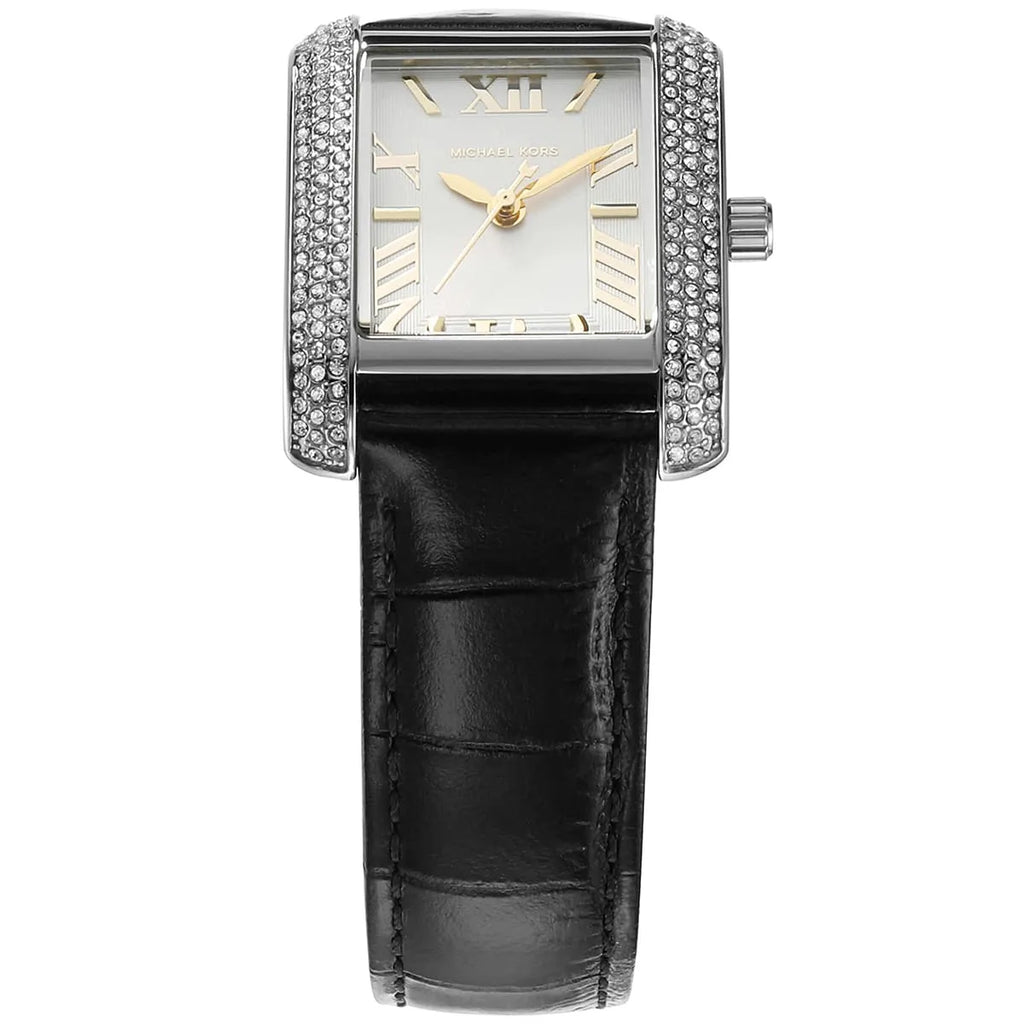 Michael Kors Emery MK4696 Women's Quartz Watch – Sunray Black with Black Genuine Leather Strap