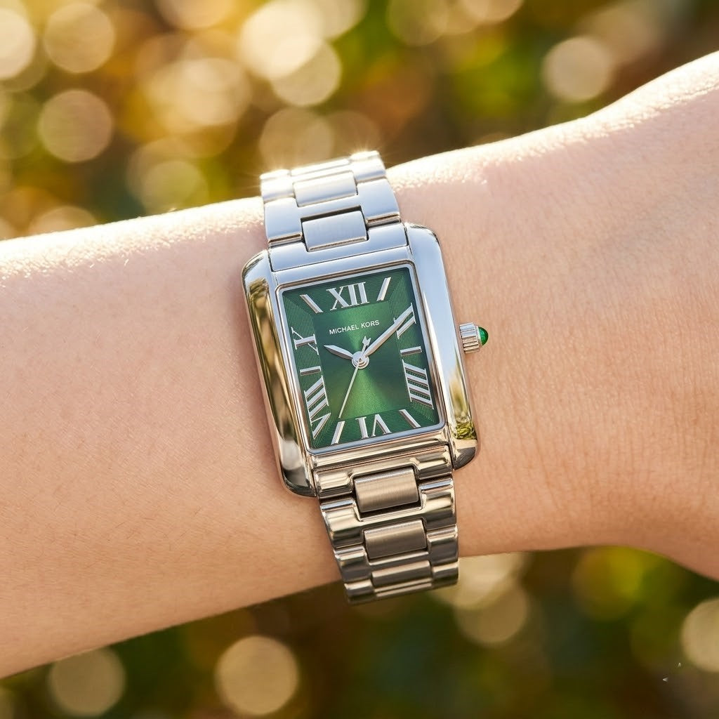 Michael Kors Emery MK4832 27mm Women's Quartz Watch – Sunray Emerald Green with Silver Stainless Steel Bracelet