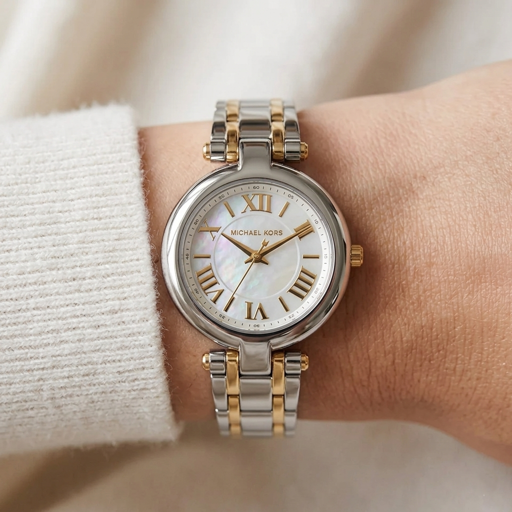 Michael Kors Lennox MK4895 33mm Women's Quartz Watch – Mother Of Pearl with Two-Tone Stainless Steel Bracelet
