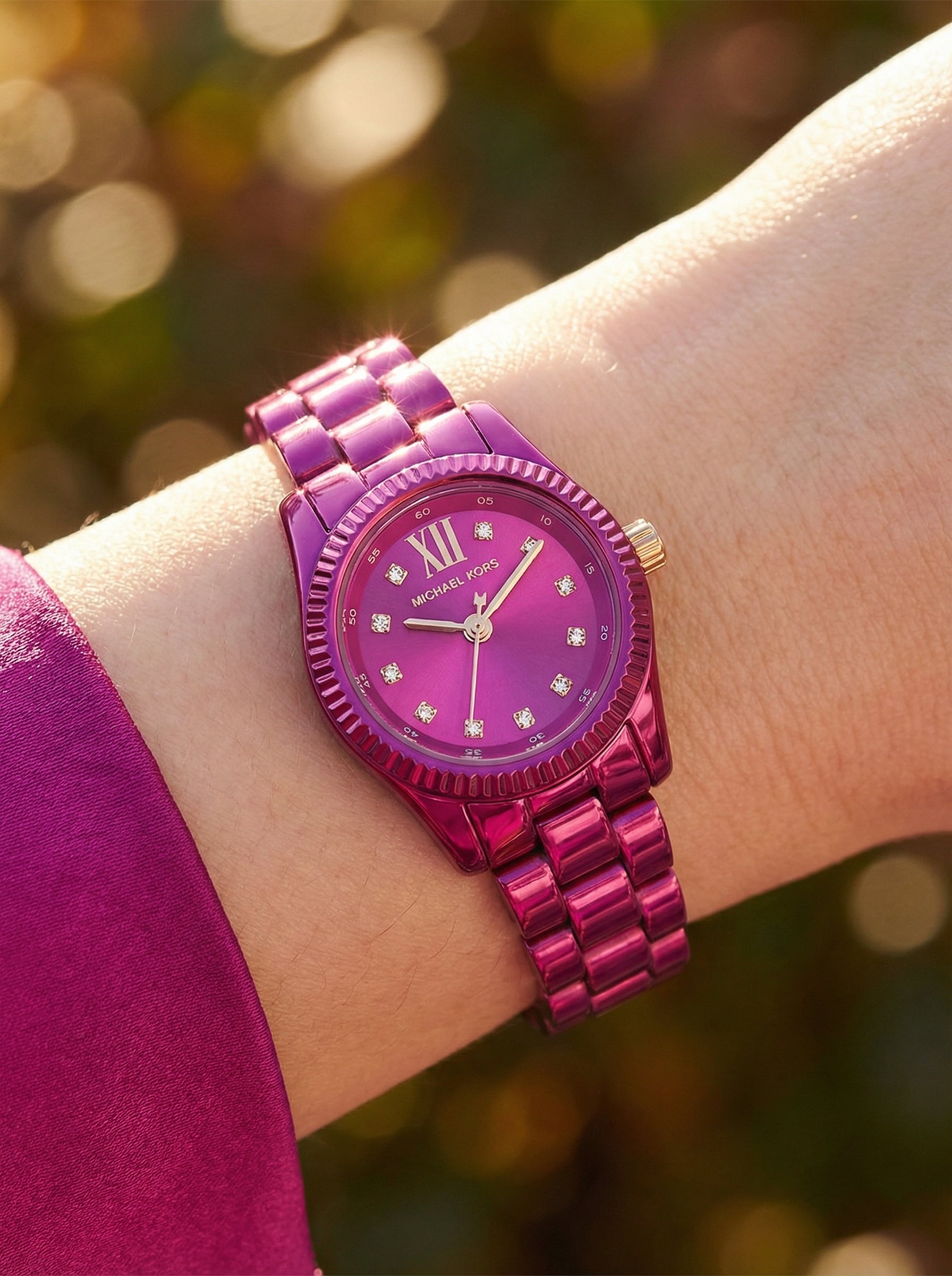 Michael Kors Petite Lexington MK4915LE Women's Quartz Watch – Sunray Fuchsia with Fuchsia Stainless Steel Bracelet