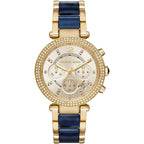 Michael Kors Parker MK6238 39mm Women's Chronograph Watch – Sunray Navy Blue with Navy Blue Acetate and Stainless Steel Bracelet