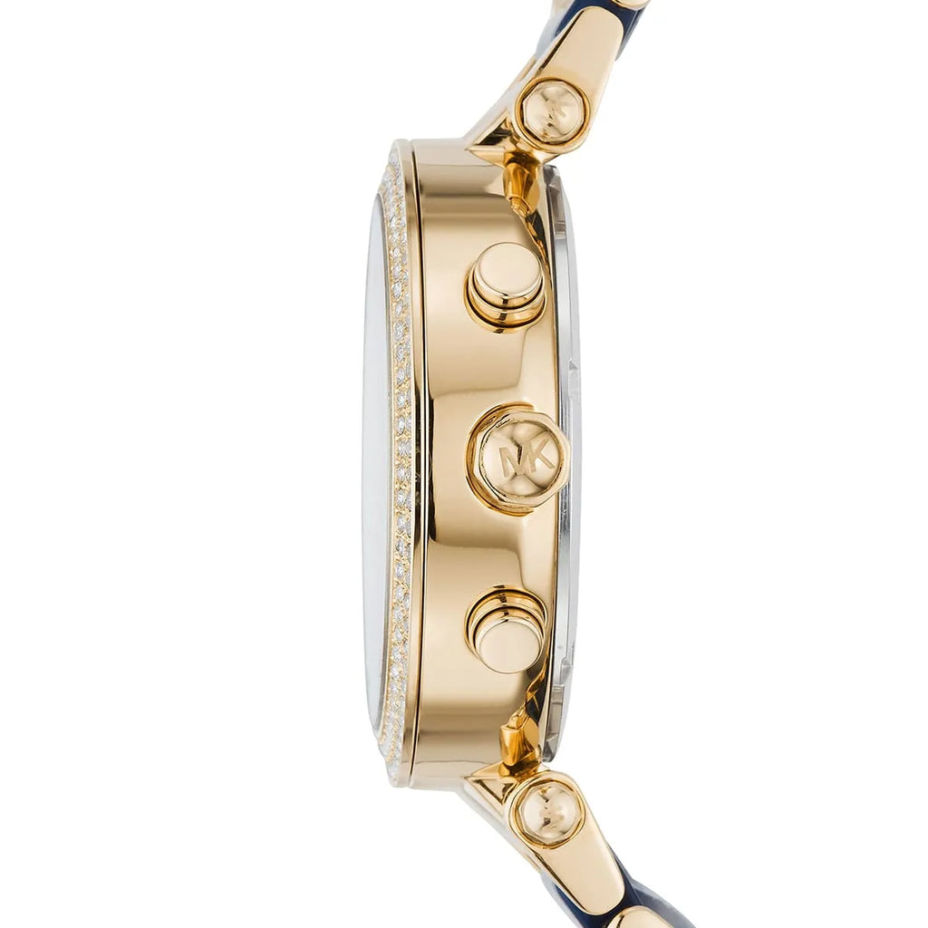 Michael Kors Parker MK6238 39mm Women's Chronograph Watch – Sunray Navy Blue with Navy Blue Acetate and Stainless Steel Bracelet
