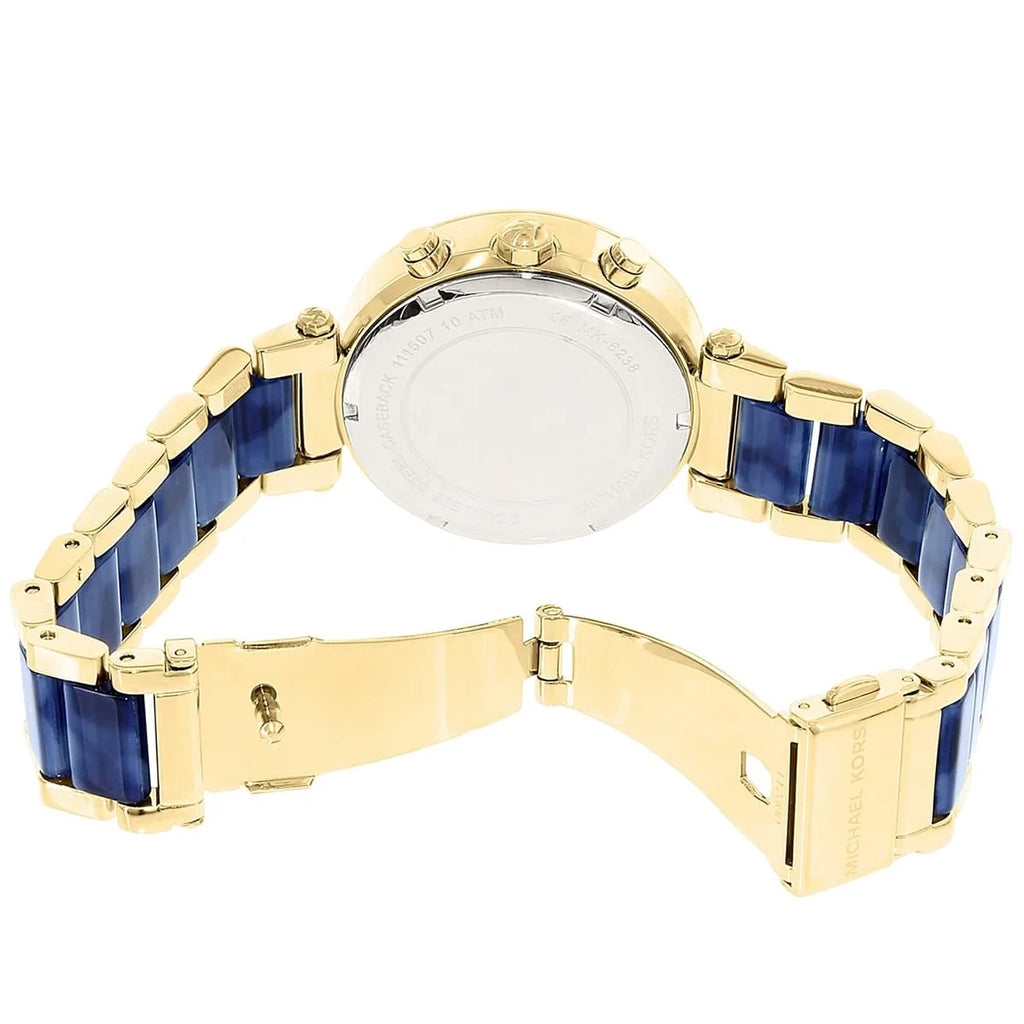 Michael Kors Parker MK6238 39mm Women's Chronograph Watch – Sunray Navy Blue with Navy Blue Acetate and Stainless Steel Bracelet