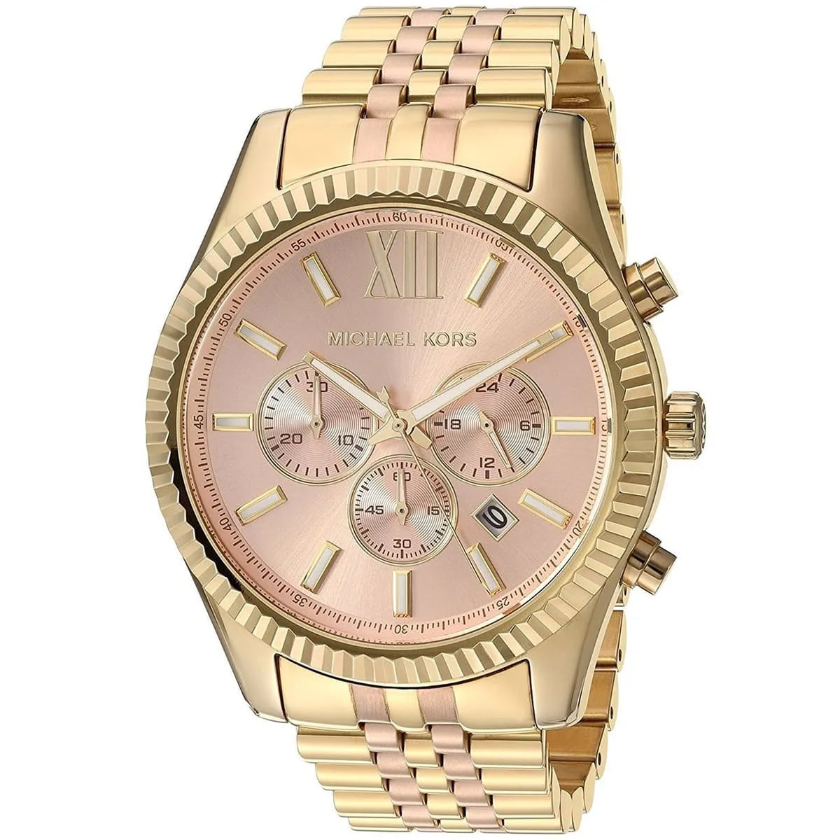 Michael Kors Lexington MK6473 38mm Women's Chronograph Watch – Sunray Rose Gold with Two-Tone Stainless Steel Bracelet
