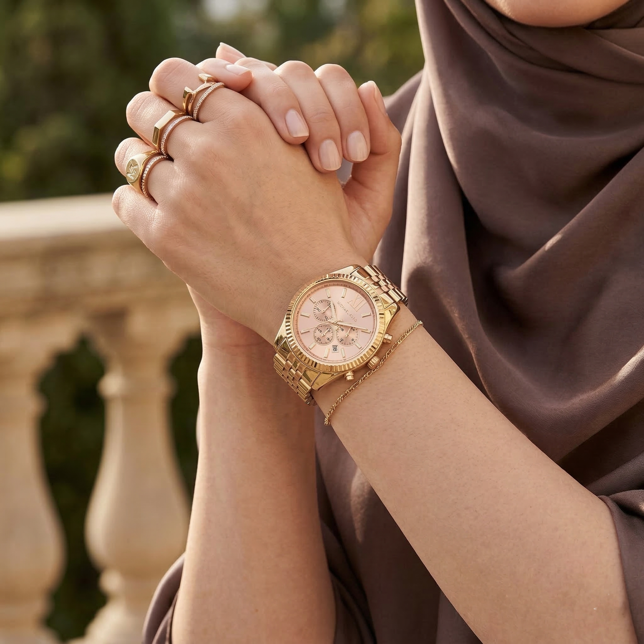 Michael Kors Lexington MK6473 38mm Women's Chronograph Watch – Sunray Rose Gold with Two-Tone Stainless Steel Bracelet
