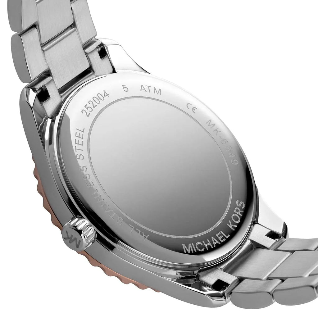 Michael Kors Layton MK6849 38mm Women's Quartz Watch – Mother Of Pearl with Two-Tone Genuine Leather Strap
