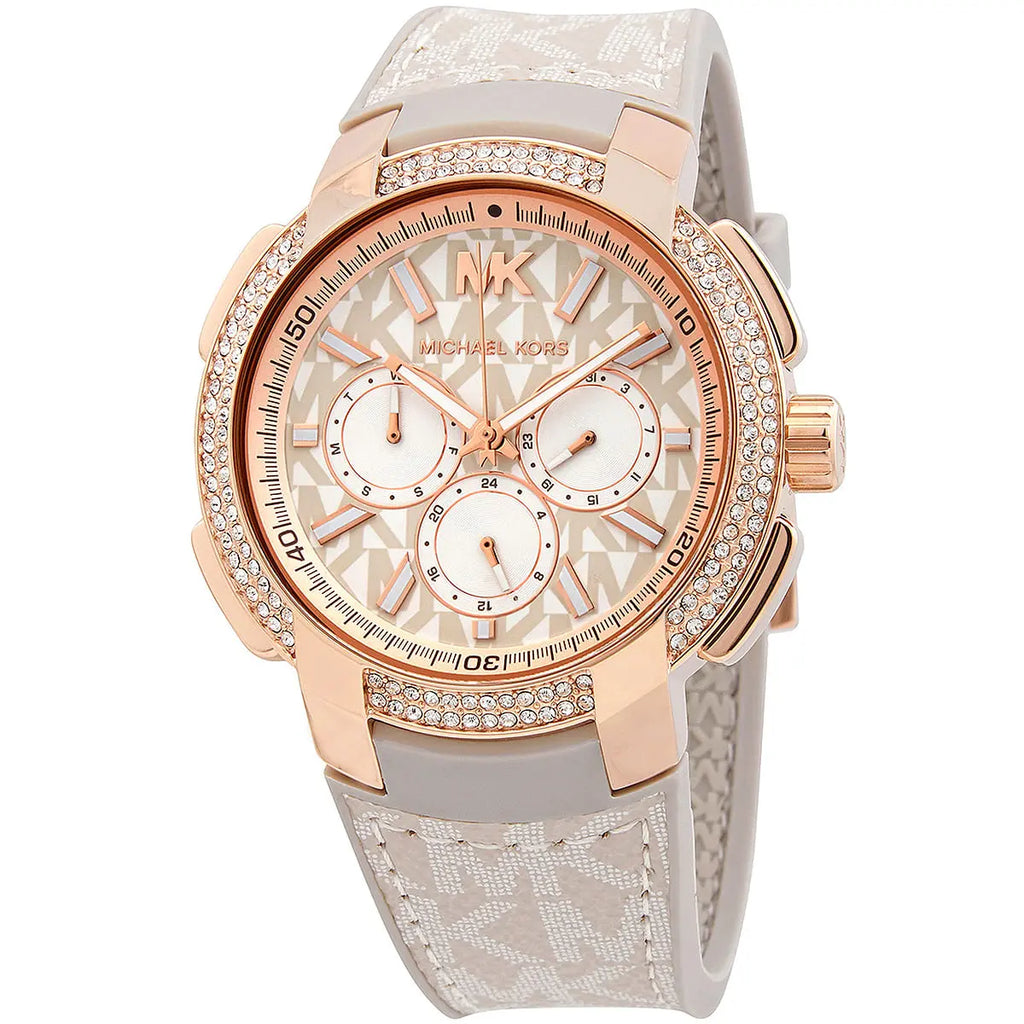 Michael Kors Sidney MK6949 38mm Women's Chronograph Watch – Pavé Rose Gold with Rose Gold Rubber Strap
