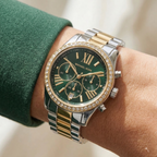Michael Kors Lexington MK7303 38mm Women's Chronograph Watch – Sunray Green with Two-Tone Stainless Steel Bracelet