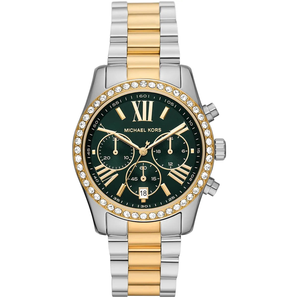 Michael Kors Lexington MK7303 38mm Women's Chronograph Watch – Sunray Green with Two-Tone Stainless Steel Bracelet