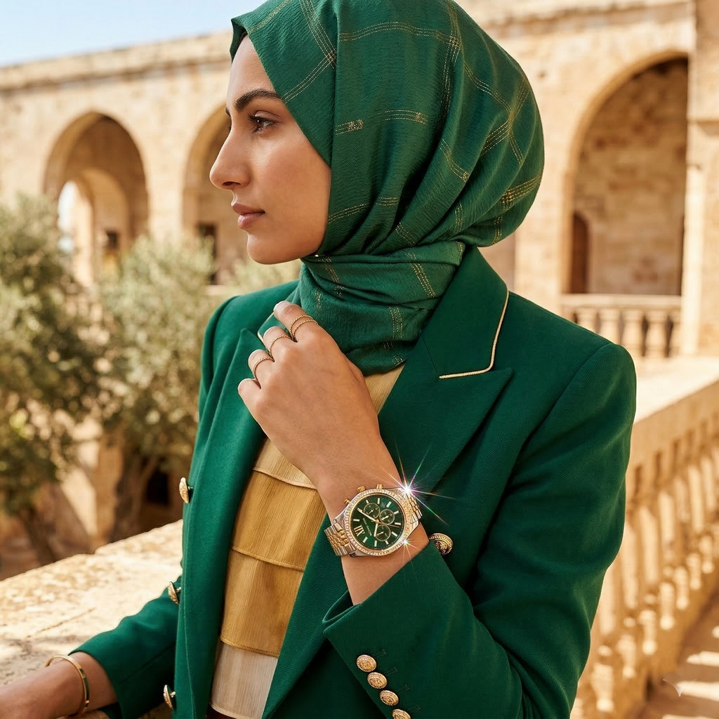 Michael Kors Lexington MK7303 38mm Women's Chronograph Watch – Sunray Green with Two-Tone Stainless Steel Bracelet