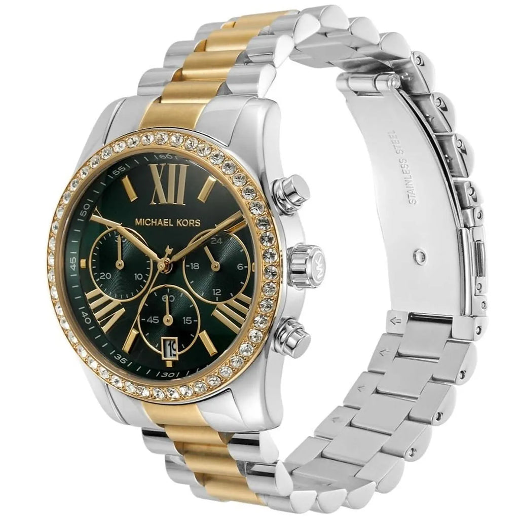 Michael Kors Lexington MK7303 38mm Women's Chronograph Watch – Sunray Green with Two-Tone Stainless Steel Bracelet