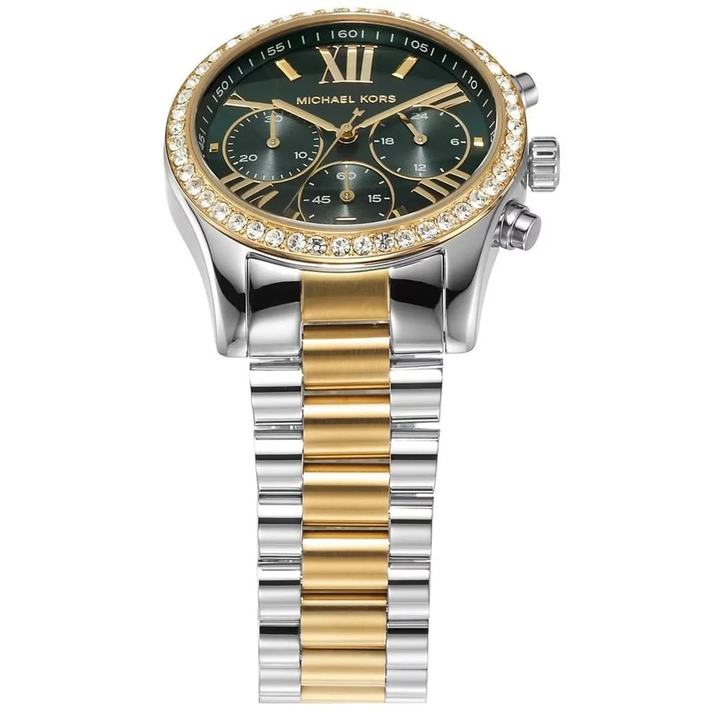 Michael Kors Lexington MK7303 38mm Women's Chronograph Watch – Sunray Green with Two-Tone Stainless Steel Bracelet