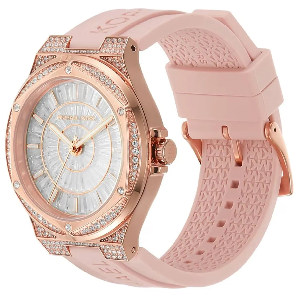 Michael Kors Camille MK7334 33mm Women's Quartz Watch – Pavé Rose Gold with Rose Gold Silicone Strap