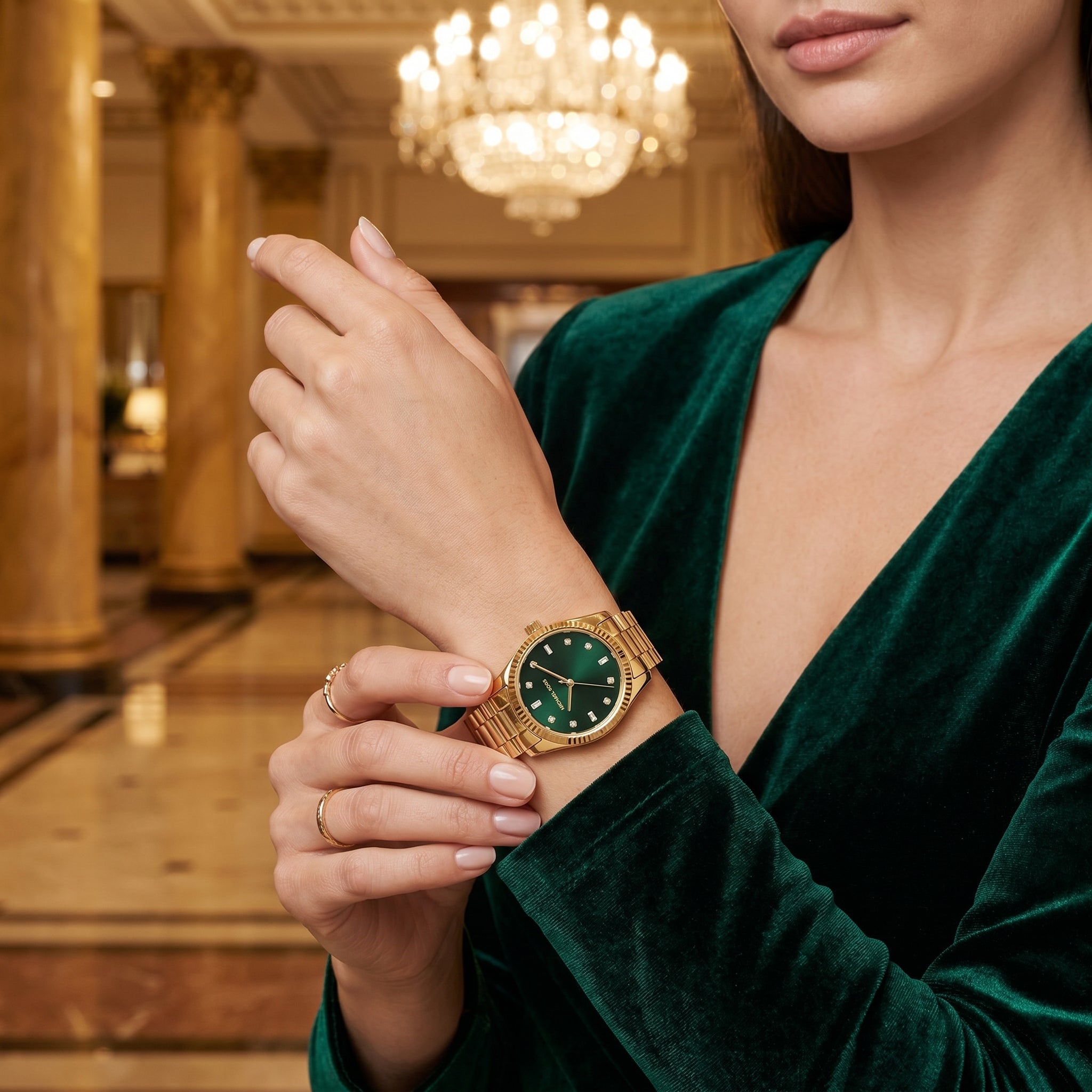 Michael Kors Lexington MK7449 38mm Women's Quartz Watch – Sunray Green with Gold Stainless Steel Bracelet